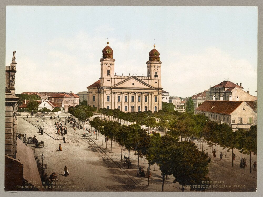 Debrecen, Nagytemplom és Piac utca 1900 körül