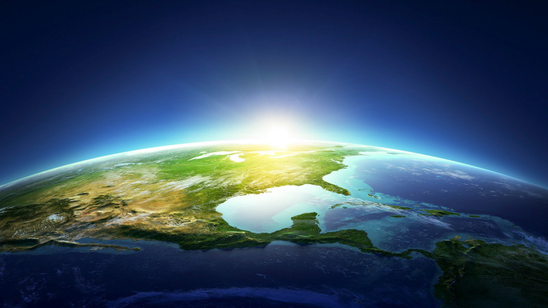 Earth sunrise North America with light clouds (Elements of this image furnished by NASA)