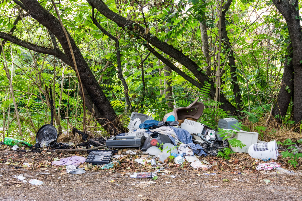 garbage abandoned in the countryside near the road