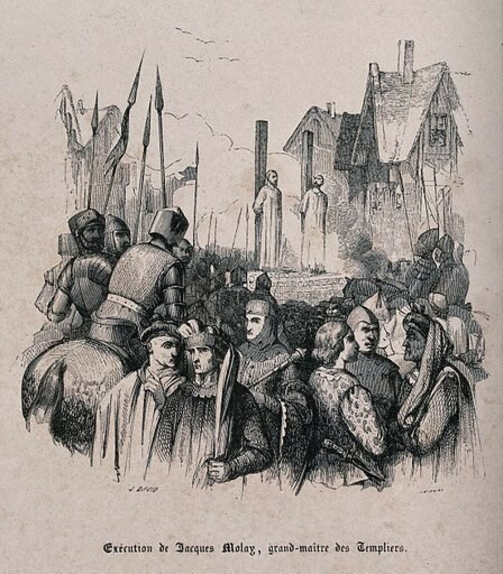 Jacques de Molay, the last grand master of the Knights Templars, burnt alive as a lapsed heretic in Paris