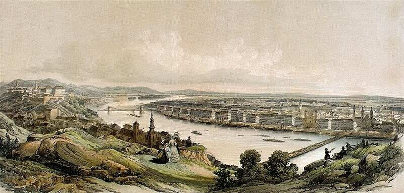 Lánchíd_és_hajóhíd_Pest-Budán_1853