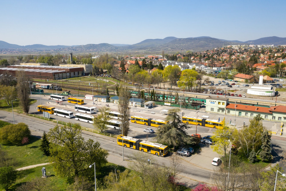 Szentendre, Hungary - April 8, 2020: Empty intercity bus service station. Important transport center in the Danube Bend. No people on the streets.