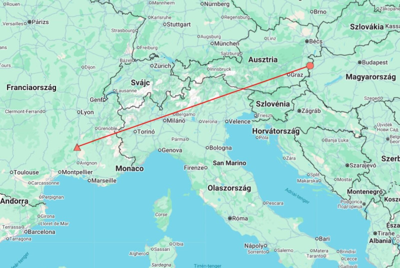 Térkép egy gólya vándorlásáról