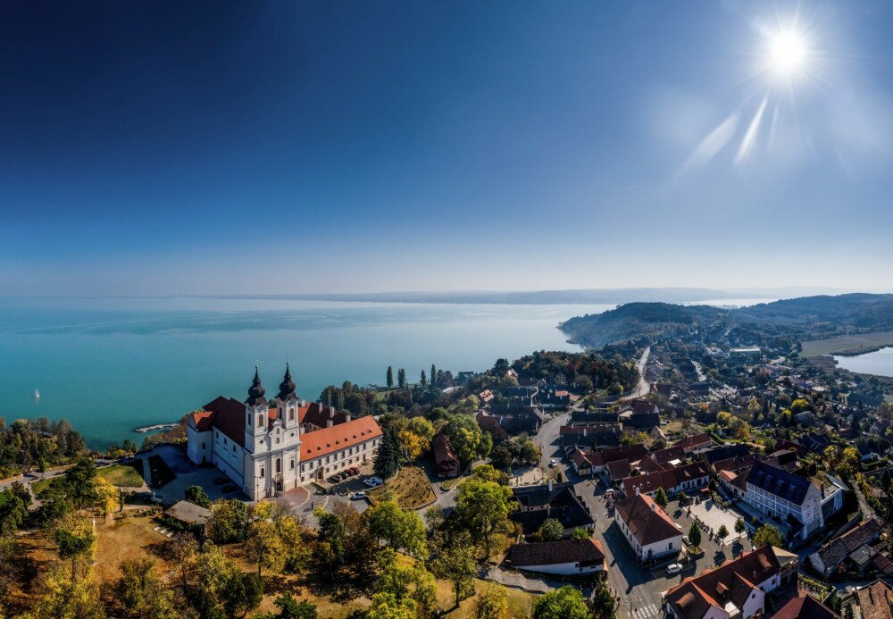Tihany landscape with the abbey, lake Balaton, Hungary summer.