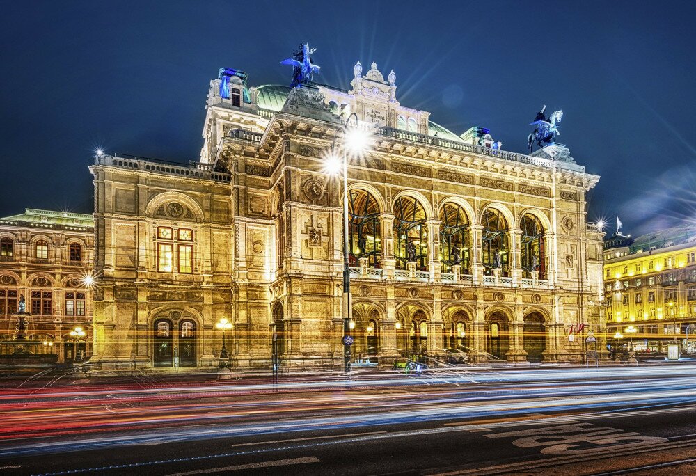 Vienna State Opera at night, Vienna, Austria.