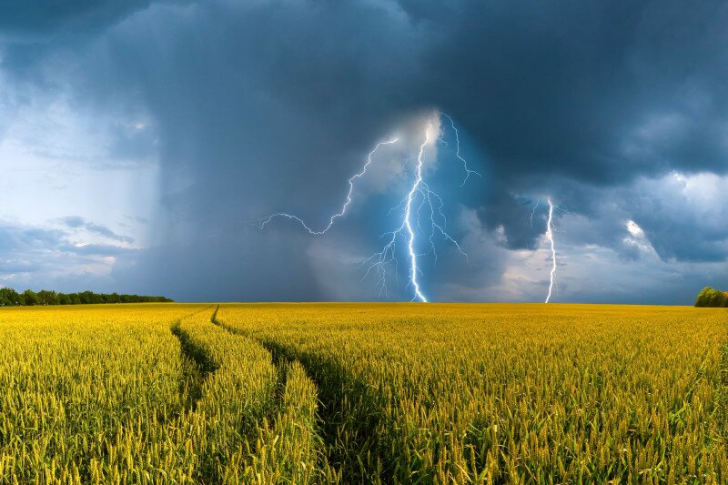 Villámok a mező felett vihar előtt
